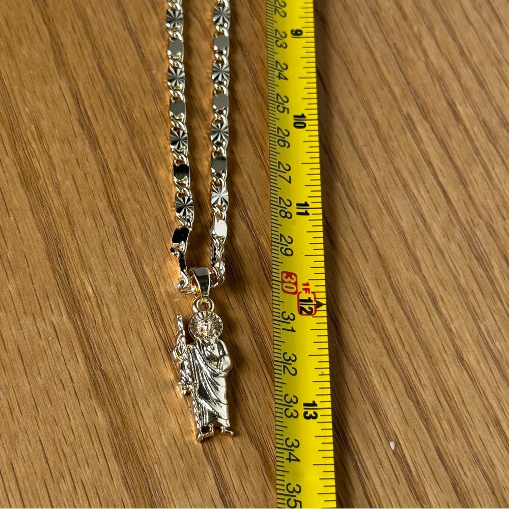NewSan Judas Tadeo Medalla GoldP Saint Jude Pendant+Necklace 22"Cadena OroLamina - Picture 5 of 7